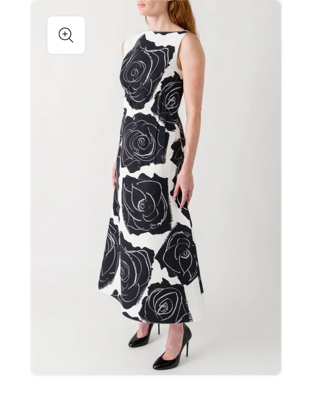Marni Graphic Rose Print A-Line Sleeveless Dress Black White size 42